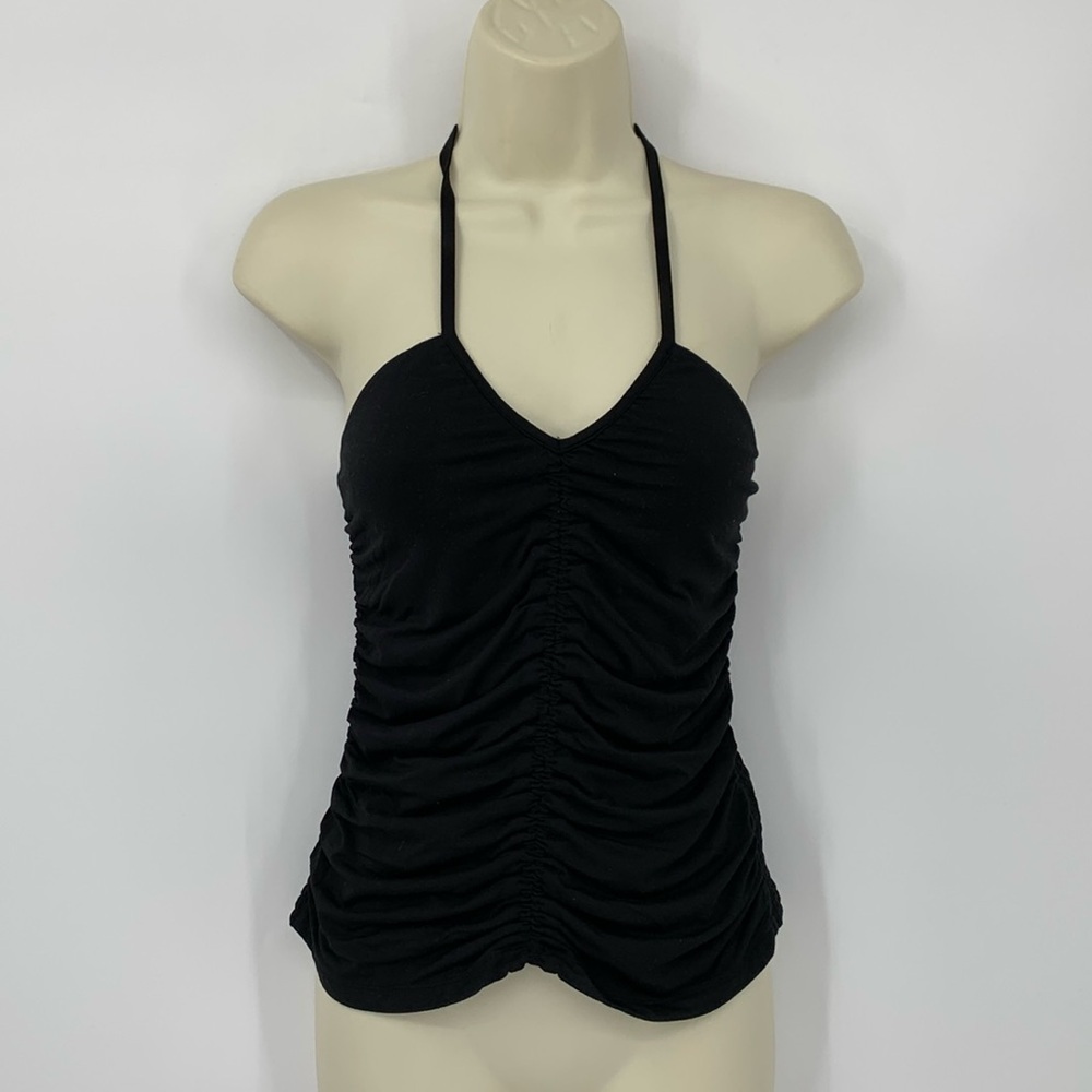 Evereve knit halter top shirt blouse elastic smocked ruching gathered new Large